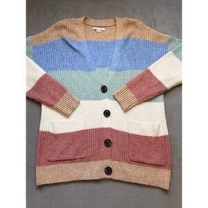 American Eagle Pastel Med Cardigan Sweater Striped‎ Grannycore Womens Cozy Long